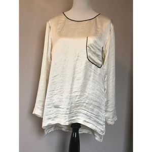 NWT THEORY Pearl White Long Sleeve Crinkle Satin Top SZ M Style # B0705506